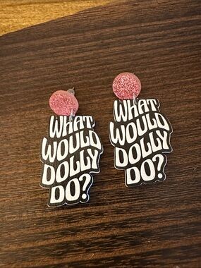 Pink Glitter Stud "What Would Dolly Do?" Statement Earrings